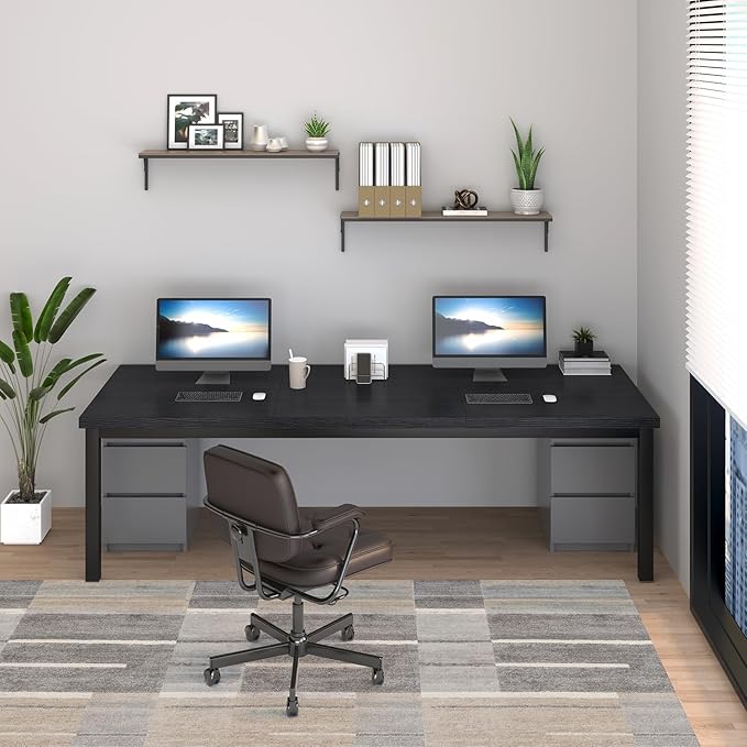 70.8 Inch Large Computer Desk, Modern Table with Thick Tabletop, Spacious Gaming Desk for 2 People, Study Writing Workstation for Home Office, Work from Home, Easy Assembly, Black