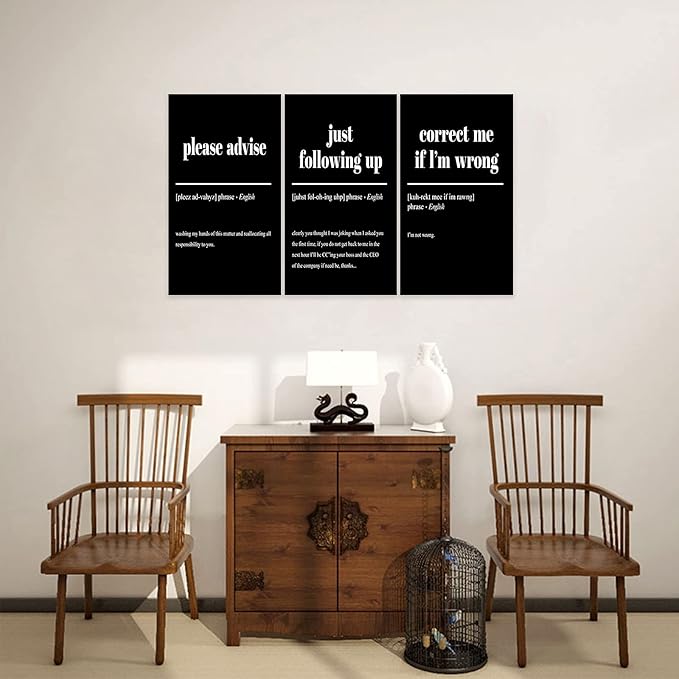 3 Piece Inspirational Canvas Wall Art, Quotes "Please Advise - Just Following up - Correct me if I'm Wrong" Motivational Print Pictures Office Decor, Framed Artwork for Home Wall Decor (36"Wx18" H)