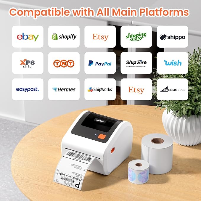Bluetooth Shipping Label Printer with 3 Roll Labels, D450BT White Thermal Label Printer 4x6 for Small Business, Thermal Printers Come with 750PCS 4x6‬ White Labels (250 Labels/Roll)