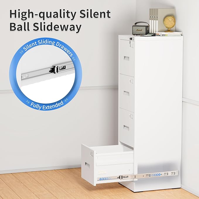Greenvelly Metal 4 Drawer File Cabinet, Vertical File Cabinet with Lock, Locking Filing Cabinets for Home Office, Letter/Legal/A4/F4 Size/Anti-Tip (White)