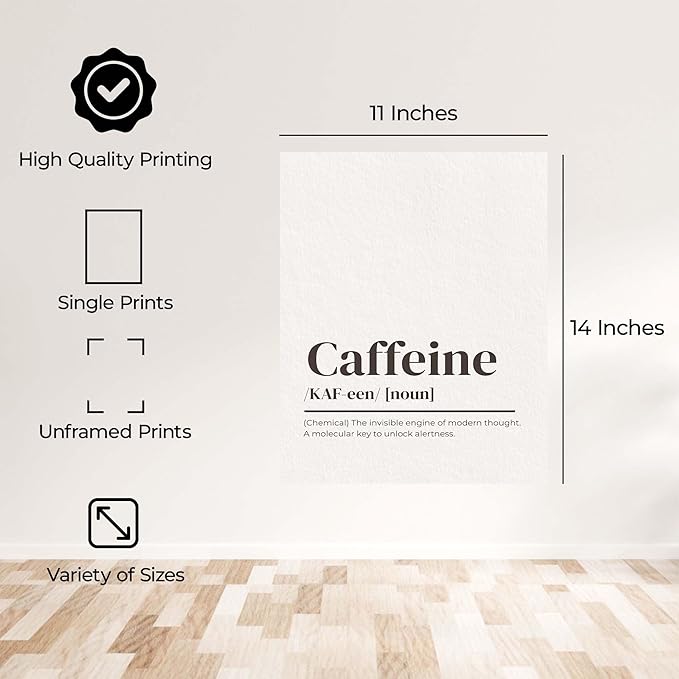 ALPINE INK CO. Caffeine Satin Poster - Molecular Key to Unlock Alertness Wall Art - Motivational Decor for Office or Coffee Station - Energy Boosting Design - 11x14 Unframed Satin Print
