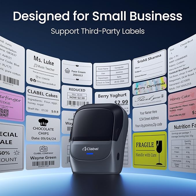 CLABEL Label Maker Machine with Tape, 221B Thermal Bluetooth Label Printer 2 Inch Portable Barcode Inkless Sticker for Small Business, Retail Office,Office, Home, Came with 1 Roll Label (Grey)