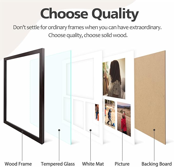 Golden State Art 14x16 Dark Brown Wood Picture Frame - White Mat for 8x10 and 4x6 Photos - Real Glass, Sawtooth Hanger, Swivel Tabs - Wall Mounting - Great for Posters, Weddings, and Engagements