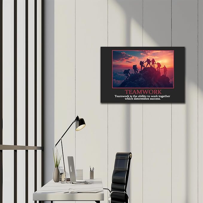 UZMKM - Inspirational Canvas Wall Art, Quotes Motivational Team Black Style Print Picture for Office Wall Decor, Company Poster Framed Artwork for Women Men Home Decor Ready to Hang 24x36 Inch
