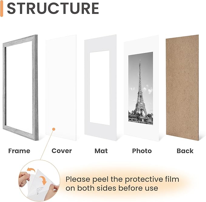 upsimples 8x10 Picture Frame Set of 5, Display Pictures 5x7 with Mat or 8 x 10 Without, Wall Gallery Photo Frames, Gray