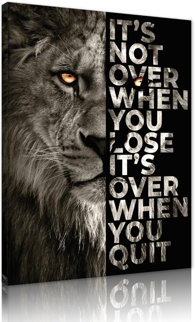 Inspirational Lion Painting Wall Art - Framed Motivatioanl Animal Print Positive Quote Poster Modern Office Artwork for Living Room Study Room Gym Decor-18 x24