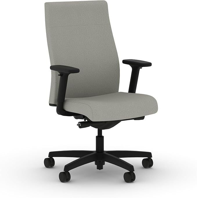 HON Ignition 2.0 Fabric Office Chair, Upholstered, Adjustable Arms, Advanced Synchro-Tilt Recline Executive Ergonomic Office Chair, Black Frame, Fog