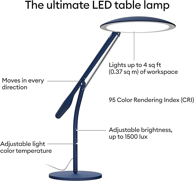 Cricut Bright Adjustable LED Desk Lamp with Swing Arm for Crafts, Bedroom, Home Office - Indigo