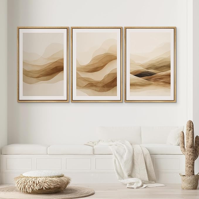 SIGNWIN Framed Canvas Print Wall Art Set Brown Abstract Mountain Neutral Minimalist Landscape Illustrations Modern Art Decorative Nordic Abstract for Living Room, Bedroom, Office - 24"x36"x3 Natural