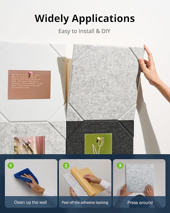 Large Cork Boards for Walls 48" X 36", Felt Bulletin Boards with Self Adhesive, 12 Pack Felt Wall Tiles Alternative Pin Board Cork Boards for Office Classroom Wall Decor White