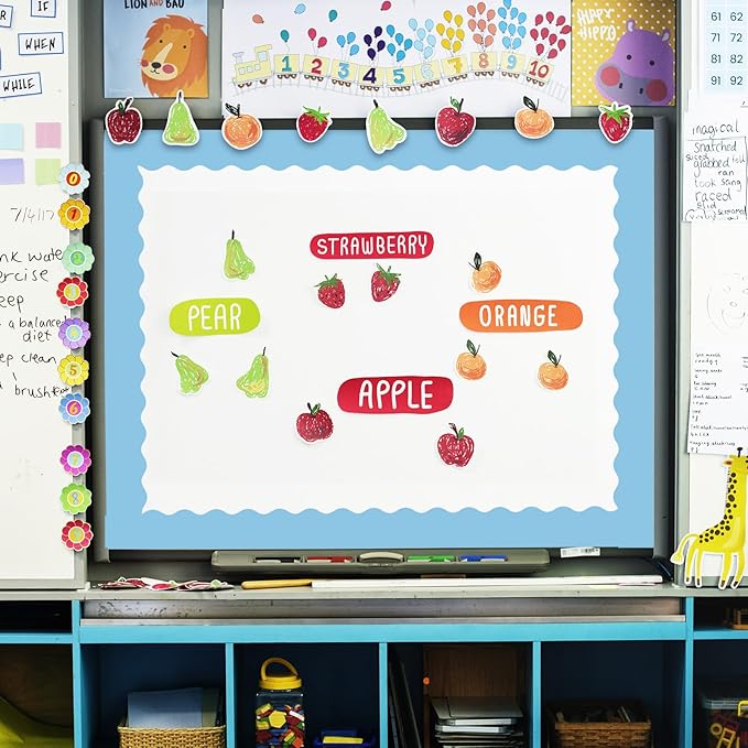 Whaline 65.6ft Summer Blue Bulletin Board Borders 4 Rolls Blue Series Die-Cut Board Trim for School Classroom Office Chalkboard