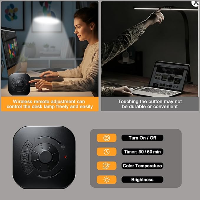 NS Pro LED Desk Lamp with Remote, Eye-Caring CRI95+ Dimmable Light, 3000K–6000K Adjustable Color Temperature, Flexible Clamp or Base Mount, Memory Function Desk Lamp for Office, Study & Zoom Meetings
