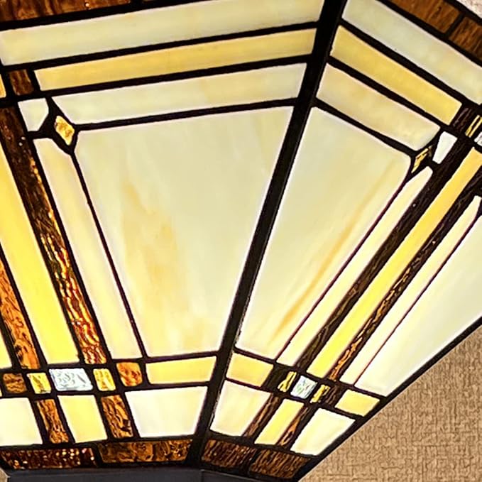 Capulina Tiffany Lamp Stained Glass Torchiere Floor Lamp 69 Inches Tall Industrial Pole Cream Color Mission Tiffany Style Standing Floor Lamp for Home Office Living Room Bedroom