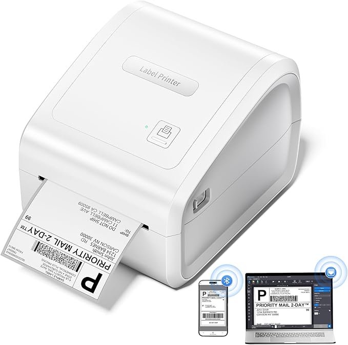 Bluetooth Thermal Label Printer 4x6, Wireless Thermal Labels Printers for Small Business, D550 Pro White Ethernet Shipping Label Printer, Support Bluetooth/Ethernet/USB