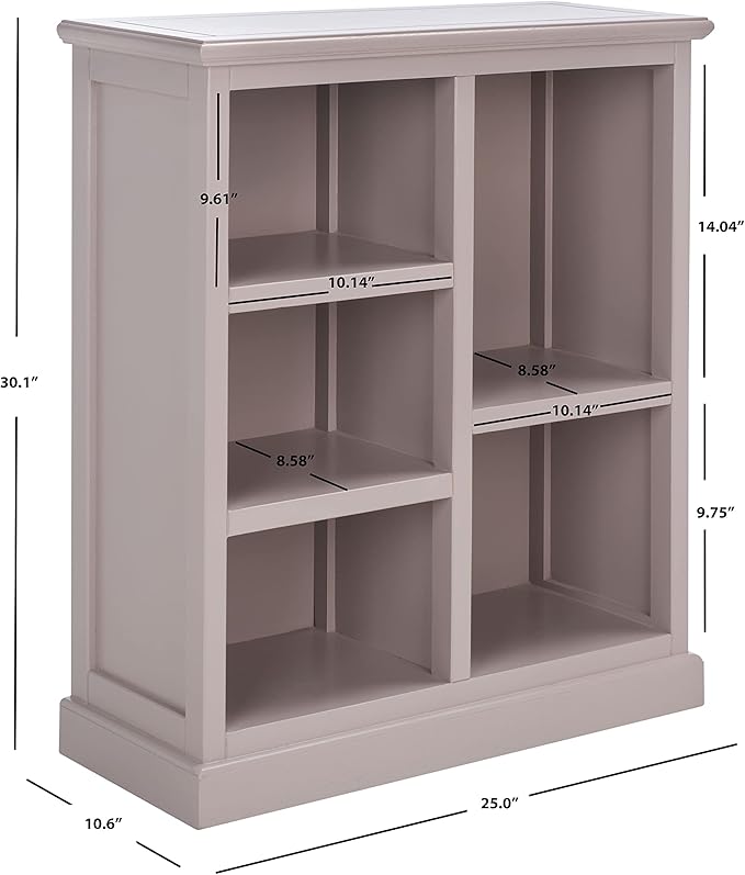 SAFAVIEH Home Collection – Maralah 5-Shelf Solid Wood Bookcase, Grey Mauve, 25" Wide Storage Display Shelf, Fully Assembled (AMH6634C)