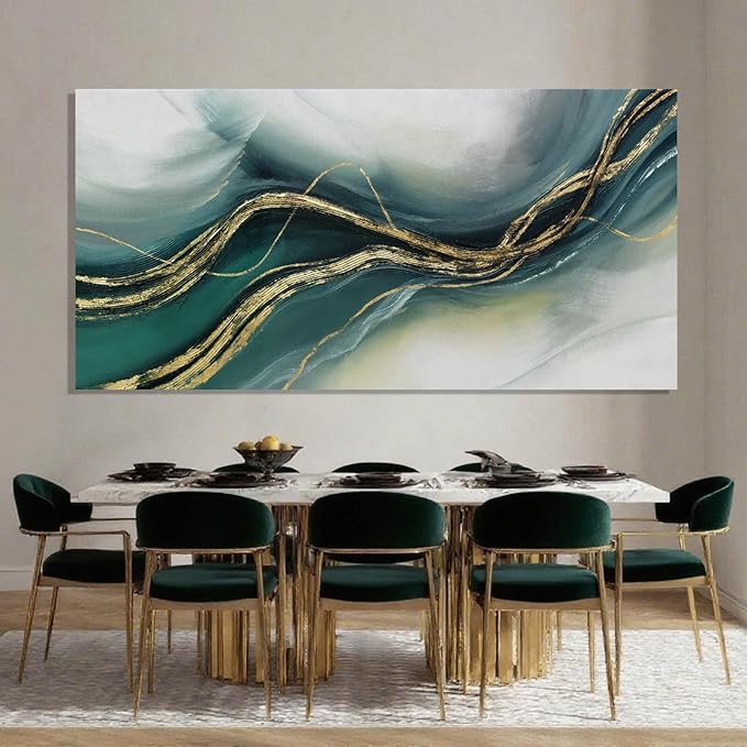 ZENPEE Gold and Green Modern Wall Art, Simple Abstract Canvas Prints, Wall Hangings & Posters for Living Room, Office & Hallway, 29" x 58"