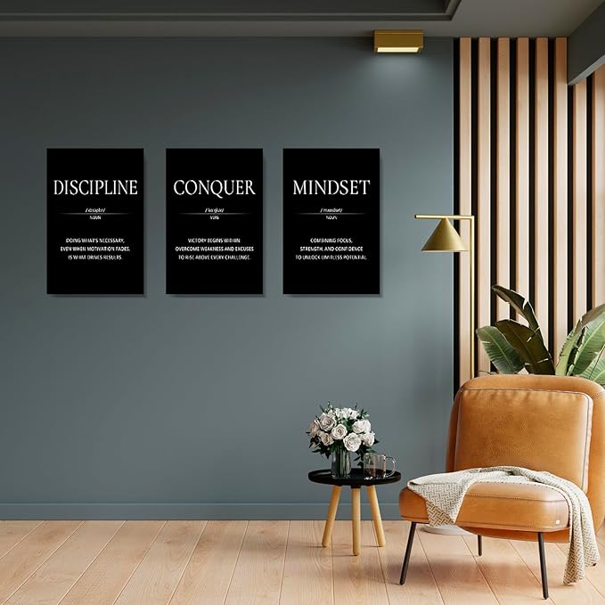 LMGOV Large Motivational Wall Art Office Decor,16" x24" Inspirationat Framed Canvas Paintings for Bedroom, Black and White Wall Picture for Men for Living Room, Bathtoom, Dorm, Gym (3 piece)