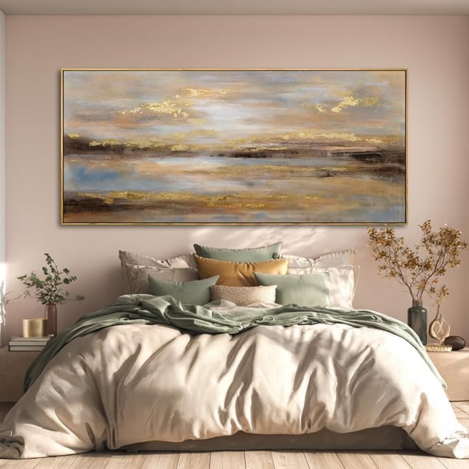 Large Framed Art Abstract Wall Art for Living Room Gold Pictures Wall Decor for Office 39"x 86" Neutral Canvas Artwork for Dining Room Modern Home Decorations