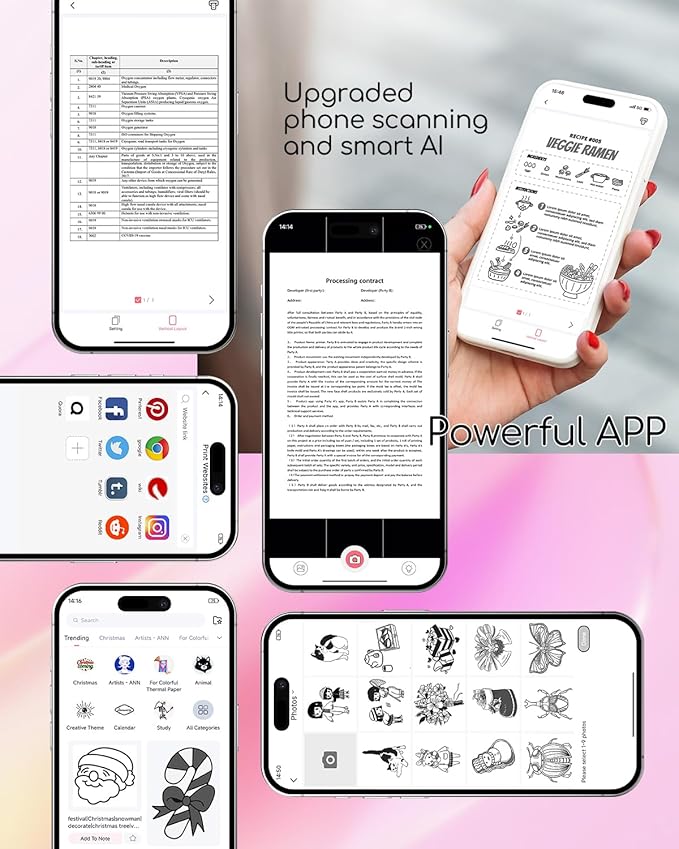 TATTMUSE Inkless Portable Thermal Printer Pink & 200 Sheets 8.5" x 11" US Letter Thermal Paper, Compatible with iPhone Android Laptop for Home Office