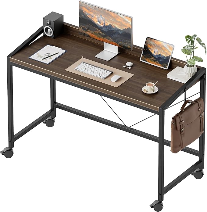 Mericonia 40 inch Rolling Computer Desk with Wheels, Gaming Desk for Small Spaces, Modern Simple Style Table for Home Office, Study Writing Table