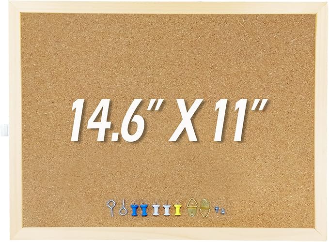 14.6 inches x 11 inches Frame Cork Board for Bulletin Board, Home Decor, Office, School, Message Board and Include Installation kit, Push pins.