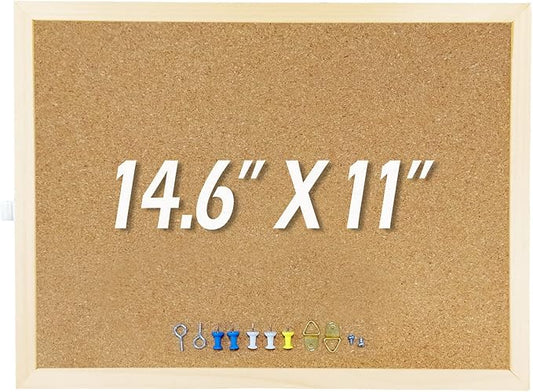 14.6 inches x 11 inches Frame Cork Board for Bulletin Board, Home Decor, Office, School, Message Board and Include Installation kit, Push pins.