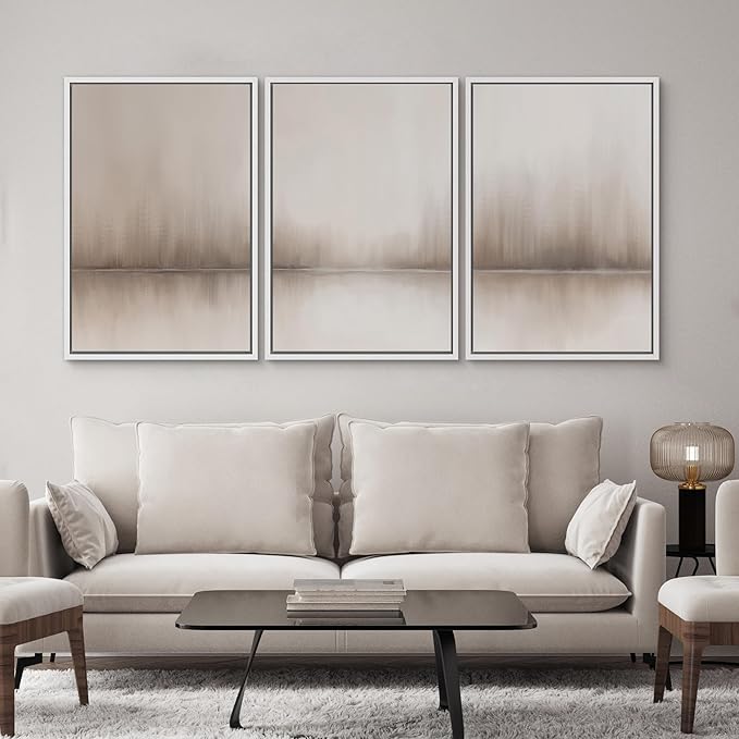 SIGNWIN Framed Canvas Print Wall Art Set Foggy Forest Reflection Tranquil Neutral Abstract Landscape Illustrations Modern Art Decorative Abstract for Living Room, Bedroom, Office - 16"x24"x3 White