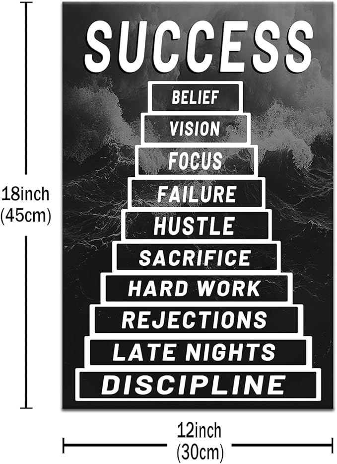 Motivational Wall Posters for Office Success Inspirational Positive Quotes Canvas Print Painting Inspiring Sign Picture Artwork for Bathroom Classroom Art Wall Decor Ready to Hang [12''Wx18''H]