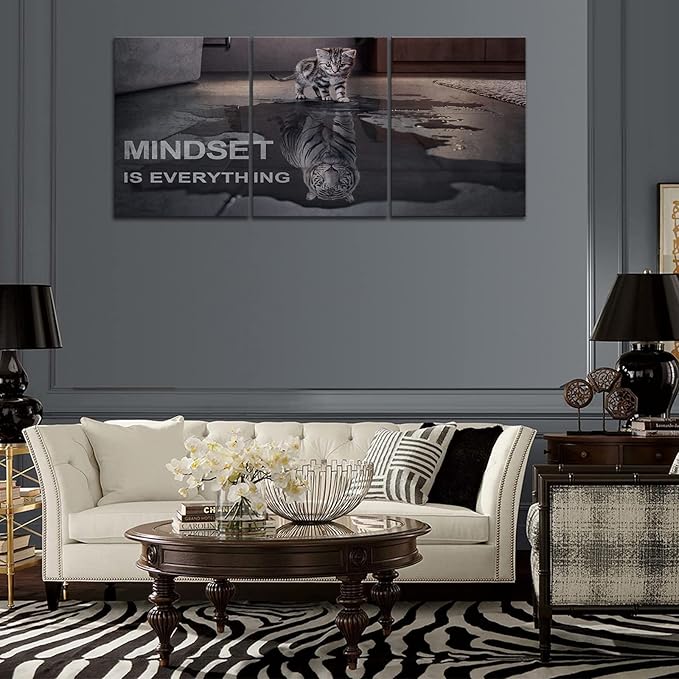 Mindset is Everything Motivational Wall Art, KAWAHONE Inspirational Entrepreneur Quotes Posters Framed, Canvas Artwork Painting Picture for Home Decoration Living Room Office Bedroom, 12"x16"x3 PCS