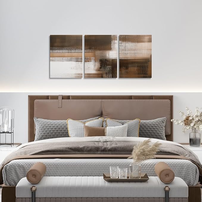 jejeloiu Brown Abstract Art 3 Piece Canvas Wall Art for Living Room Bedroom Modern Art Picture Wall Decor 12"x16"x3pcs Abstract Oil Painting Office Decorations Artwork Posters