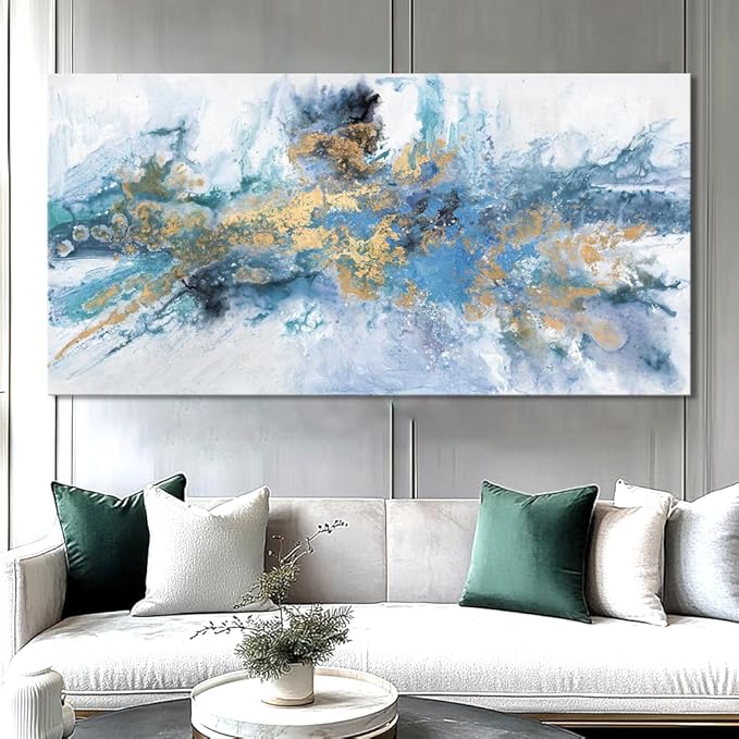 Abstract Wall Art For Living Room Large Size Navy Blue Canvas Wall Art Abstract Wall Decor Abstract Art Paintings Fantasy Colorful on White Background Modern Artwork Decor for Bedroom Bathroom Kitchen Office decor Framed pictures 71"x36"