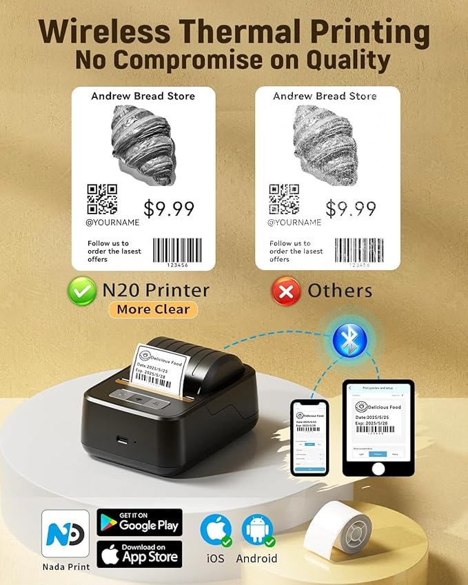Label Maker Machine with Tape, Bluetooth Thermal Label Printer for Small Business, Address, Barcode, Logo, Clothing, Label Makers for Office Home School