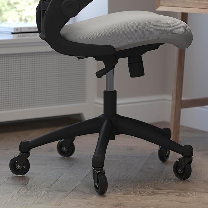Flash Furniture Kelista Mid-Back Dark Gray Mesh Swivel Ergonomic Task Office Chair with Flip-Up Arms and Transparent Roller Wheels