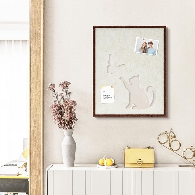 DOLLAR BOSS Felt Framed Cork Board 14.5'' x11.8'' Bulletin Boards for Walls, Decorative Pin Board for Office Home Decor for Kids Hallway Bedroom Dining Living Room, Cat& Butterfly
