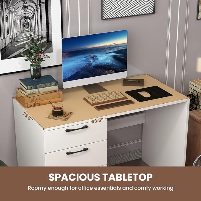 Giantex White Computer Desk with 4 Large Drawers, Home Office Laptop PC Desk, Writing Table, Modern Computer Workstation for Bedroom Study Room