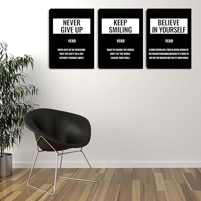 Motivational Black Canvas Wall Art Posters Inspirational Painting Pictures Prints Inspiring Quotes Wall Decor for Home Office Living Room Bedroom Classroom Framed Artwork Ready to Hang (36”Wx16”H)