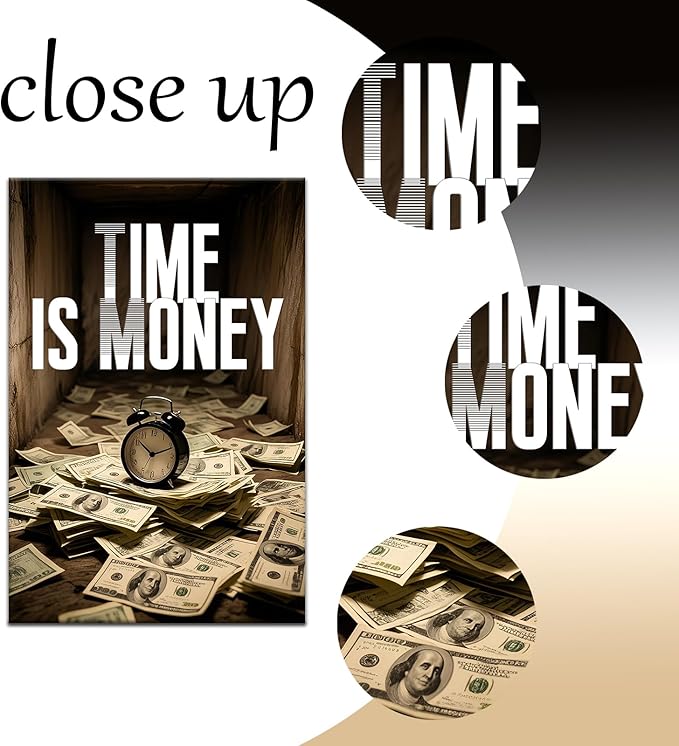 Time is Money Motivational Wall Art on Canvas Poster Print Inspirational Positive Entrepreneur Quotes Picture Painting for Modern Home Living Room Office Workplace Wall Decor Artwork [24''Wx36''H]
