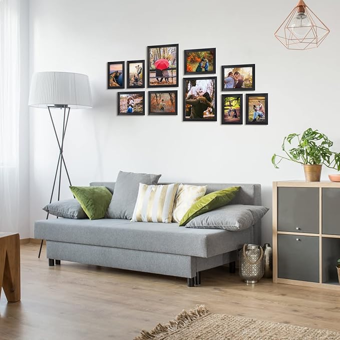 Giftgarden 10-Pack Black Picture Frames for Multiple Sizes Photos, Two 8x10, Four 5x7, Four 4x6, Multi Assorted Photo Frame for Collage Wall or Tabletop Display