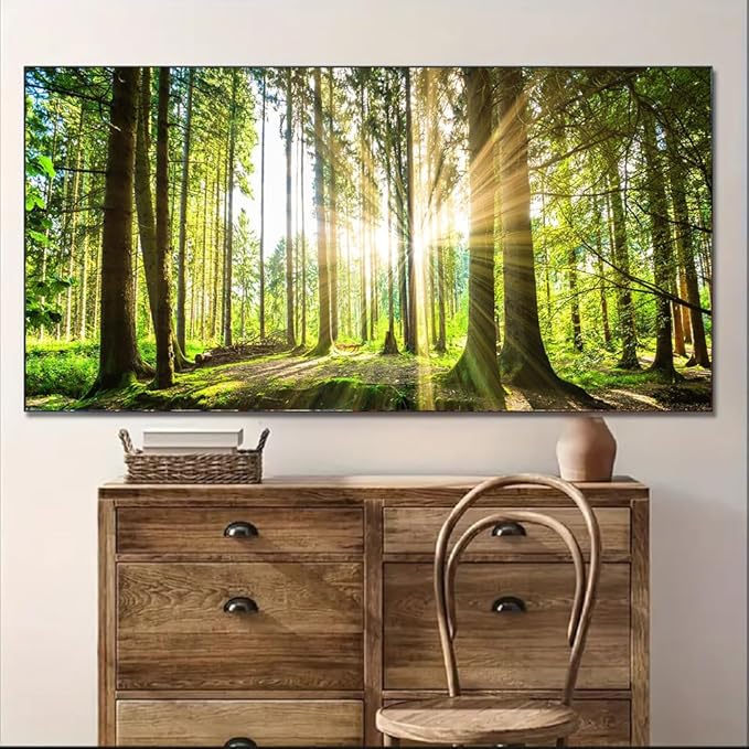 Yxbhhym-Large Living Room Wall Art Landscape Picture Painting Spring Forest Canvas Wall Art Natural Sun Tree Prints Green Room Decor Sunset Poster Office Artwork Home Bedroom Wall Decorations