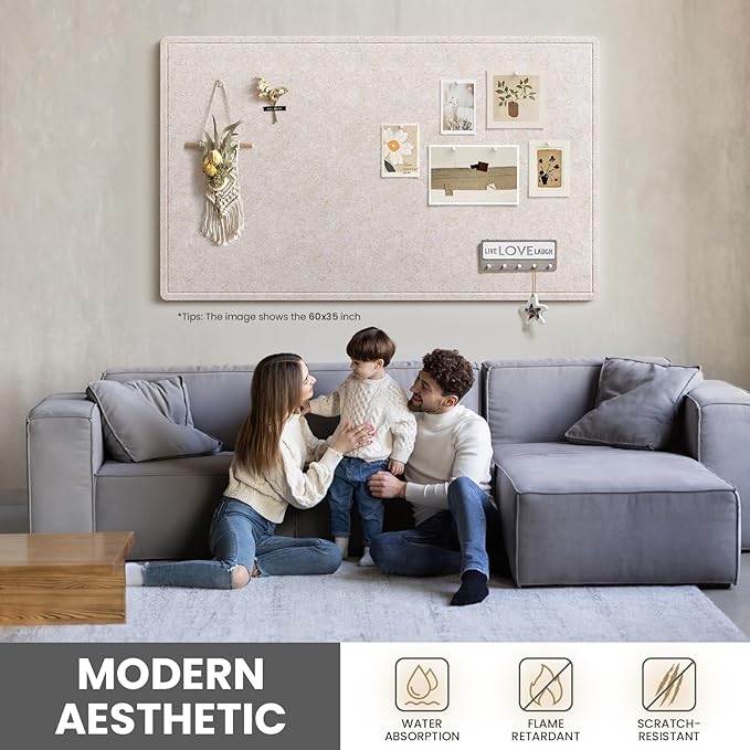 Bulletin Board, 60 X 35 inches Decorative Felt Cork Board Alternative with Pushpins, Foldable Felt Notice Pin Board Photo Display Board for Office Home School Wall