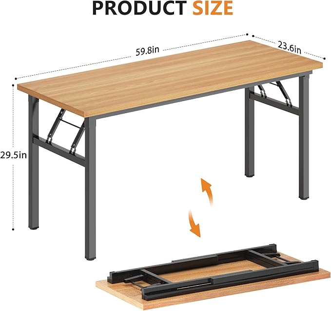 DlandHome Computer Desk, 59.8Inch Office Desk Computer Table, Study Writing Study Desk for Home Office, Teak and Black