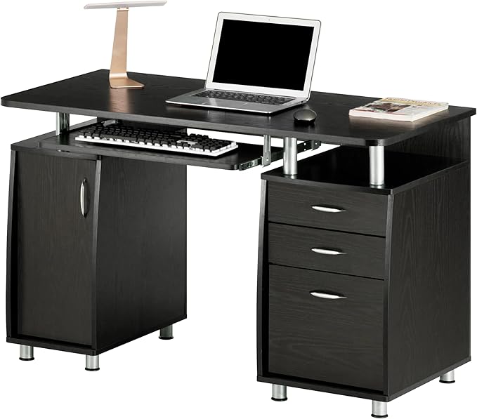 Techni Mobili 47.25" Ergonomic Computer Writing Desk with Drawers, File Cabinet and Storage for Home Office, Espresso
