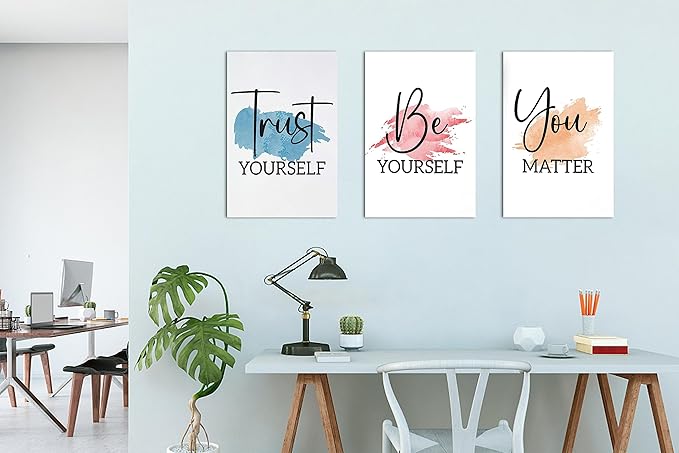 3 Piece Canvas Wall Art, Colorful Motivational Quotes Print Pictures for Office, Women Inspirational Framed Artwork Home Decor 16"x24" x 3 Pcs