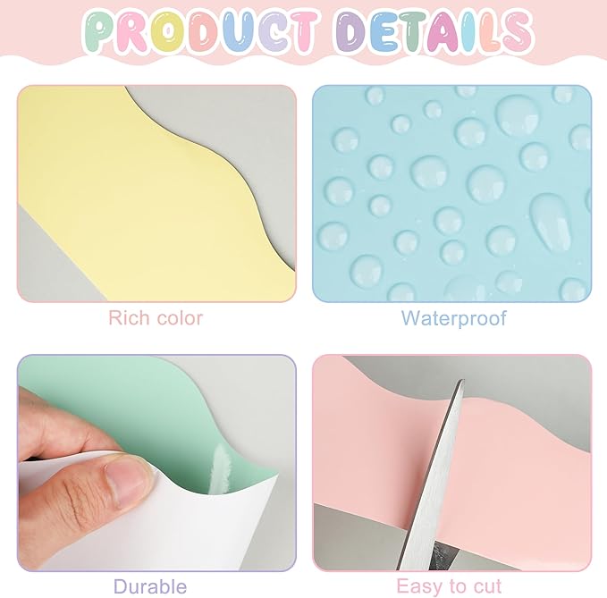 240 Ft Pastel Bulletin Board Borders Colorful Classroom Borders Scalloped Border Trim Pastel Bulletin Board Decorations for Classroom Chalkboard Home Wall Office Decoration, 6 Rolls