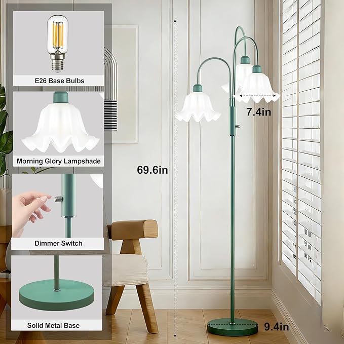Lightdot 70IN Flower Floor Lamp for Living Room, 3 Light Dimmable Tree Floor Lamps with Bulb Included for Wedding/Party, Unique Floral Tall Lamp for Bedroom/Sofa Beside/Corner Decor-Grayish Green