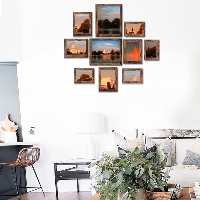 Rustic Picture Frames,10 Pack Collage Picture Frames,Gallery Wall Frame Set with Two 8x10, Four 5x7, Four 4x6, Farmhouse wood Photo Frames for living room Wall Gallery Decor or Desk, rustic brown