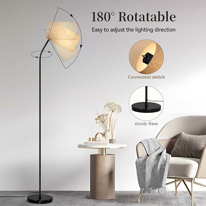 Arc Floor Lamp for Living Room with 9W 3 Color Temperatures Bulb Modern Reading Standing Lamps for Bedroom,Office,Living Room, LED Bulb Included (Beige/Black/3CCT)