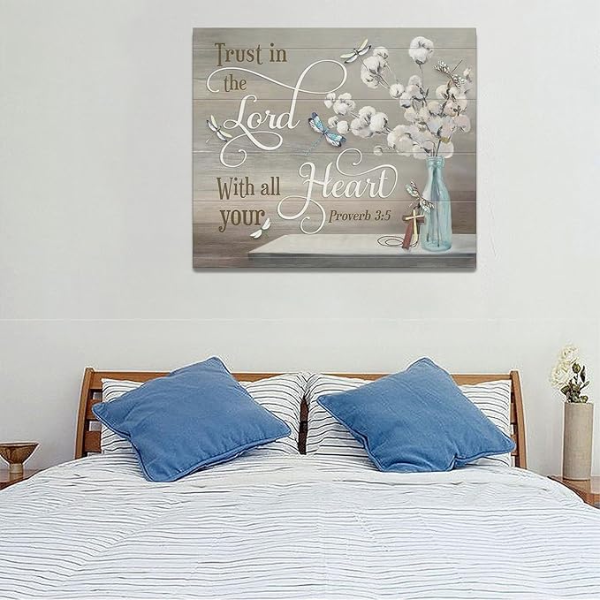 Christian Bible Verse Wall Art Religious Pictures Wall Decor Scripture Canvas Farmhouse Cotton Painting Modern Decoration Artwork for Bathroom Living Room Bedroom Office Framed 24"x20"