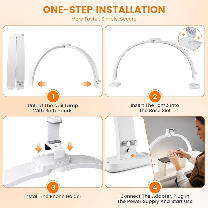 Half Moon Light for Nail Desk: 29" Half Moon Nail Tech Light with Phone Holder -Foldable Shadow-Free Arch Nail Table Lamp with with 3 Color Modes & 10 Brightness for Manicure Salon (White, 29 inch)