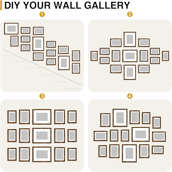 decorUhome Assorted Picture Frames Collage Wall Decor for Photo Gallery Display Set of 15 Including Three 8x10 / Six 5x7 / Six 4x6 for Family Wall Decor, Distressed Brown, 15 Pack